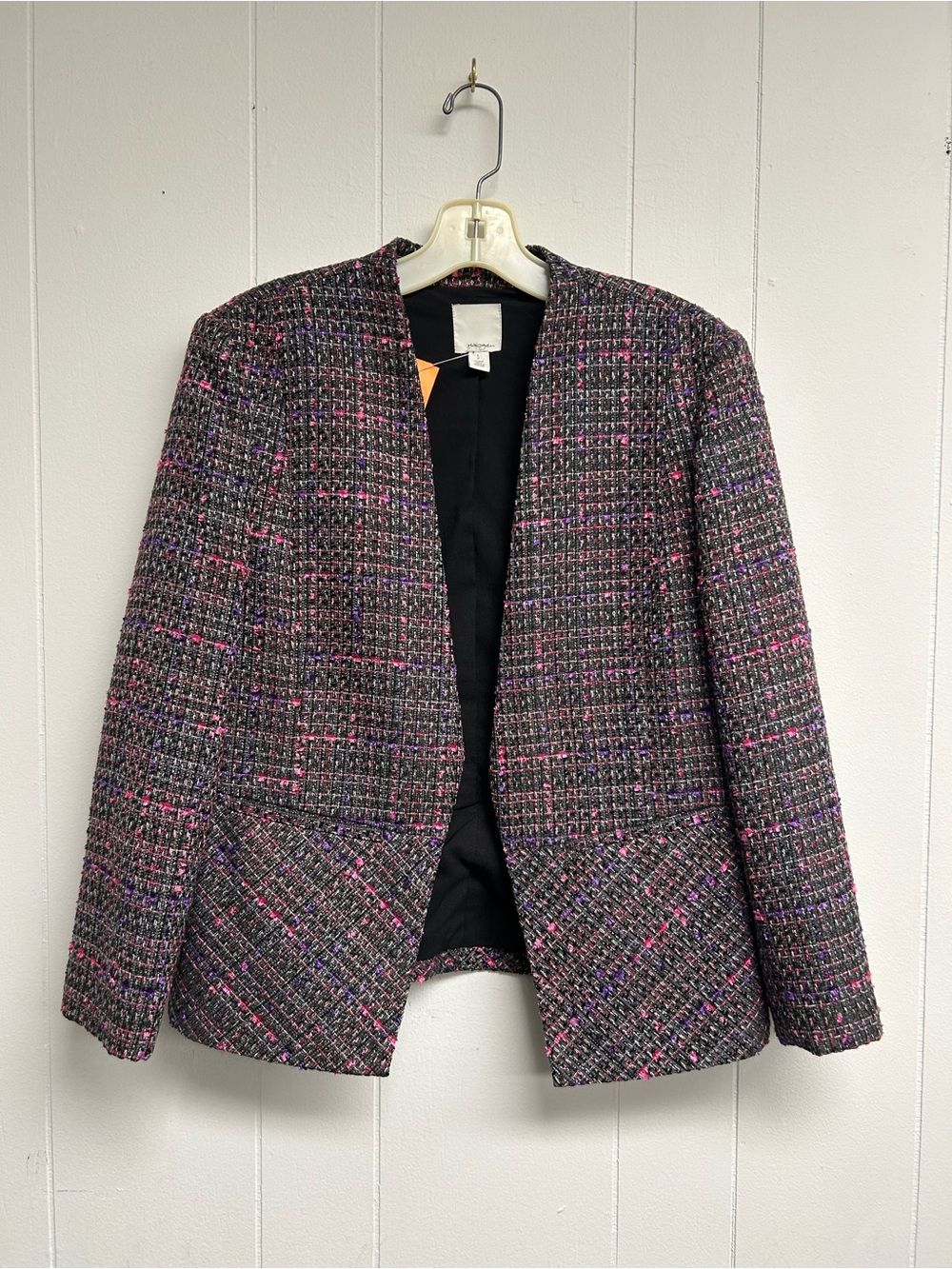 Halogen Black Tweed Open-Front Jacket with Pink Accents